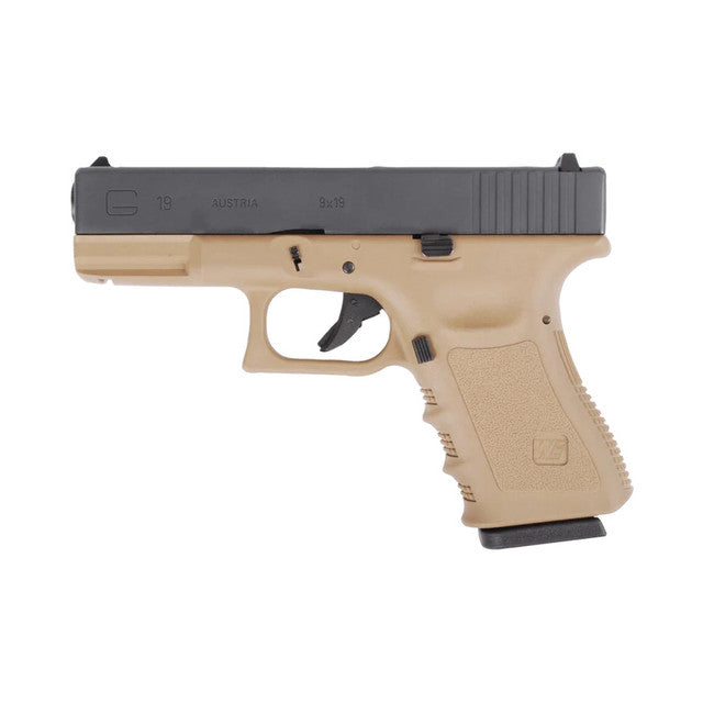 E&C GLOCK 19X GAS BLOWBACK GEL BLASTER PISTOL ‚Äì TAN and BLACK