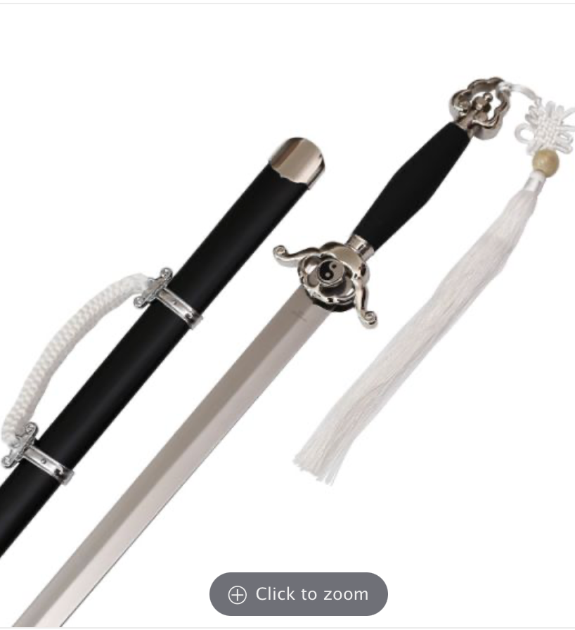 Chinese Taichi Sword with black scabbard and white cord