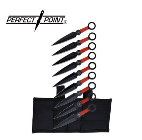 Perfect Point Red Rope 9 Piece Throwing Knives